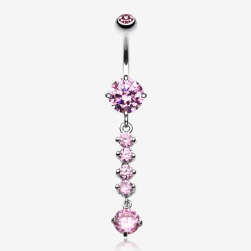 Classy Multi Gem Belly Button Ring-Pink
